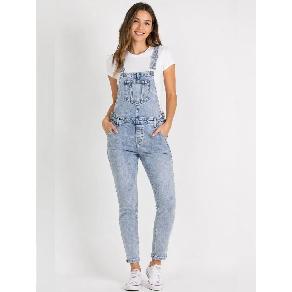 Blue Denim Overalls Old Navy Pockets , Side zip, Skinny Size 4